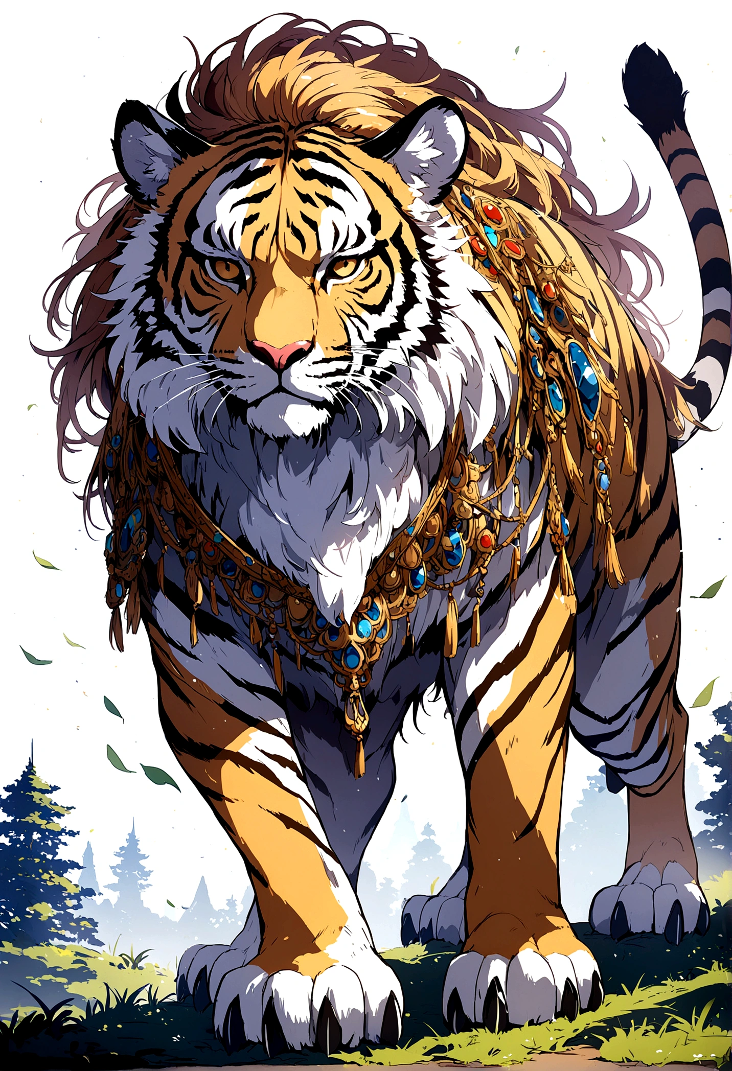 Quadrupedal animals、liger、Full body illustration、White background