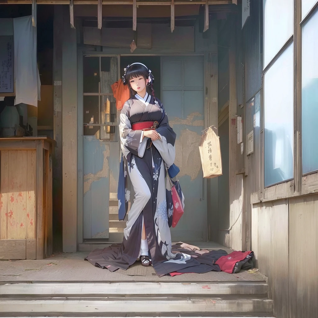 Anime-style woman in a kimono standing on the steps in front of a building, Anime Style 4k, Gweiz-style artwork, guweiz on pixiv artstation, From Girls Frontline, Yandere, Guweiz on ArtStation Pixiv, Girls Frontline CG, Painted in an anime artist&#39;s studio, Zerochan Art, Anime style digital art 1. Scenery and Cityscape in the Early Meiji Era
After the Meiji Restoration, Japan underwent rapid modernization and civilization. Consequently, many changes and reforms occurred. Below is a detailed explanation of the scenery, appearance of the poor, occupations, and cityscapes in the early Meiji period (1868 to the early 1880s).

2. Appearance of the Poor
Life for the impoverished and lower classes remained harsh. In particular, in urban areas, people migrated from rural areas or unemployed artisans gathered, intensifying competition in the labor market. Many of them struggled with poverty, often residing in slums or around temples.

3. Occupations
Meiji early Japan witnessed a diversification of occupations. Traditional agriculture and handicrafts were accompanied by the rise of modern industry and commerce. Particularly in urban areas, factory workers, shop clerks, and transporters increased, giving rise to new professions. However, many in these occupations endured harsh working conditions.

4. Influence of Civilization and Enlightenment
During the Meiji era, Western cultural influences spread rapidly. Changes in clothing, dietary habits, and the proliferation of Western-style architecture advanced, especially in urban areas. Conversely, this development posed a threat to traditional culture and lifestyles, resulting in societal upheaval and adaptation challenges.

5. Social Change and Policy Influence
While promoting modernization policies, the government also addressed poverty and social issues. Legislation for labor protection and charitable activities to aid the poor were implemented. Nevertheless, living conditions for the impoverished scarcely improved.

The early Meiji period marked a rapid transformation in Japan, with complex social landscapes involving challenges faced by the