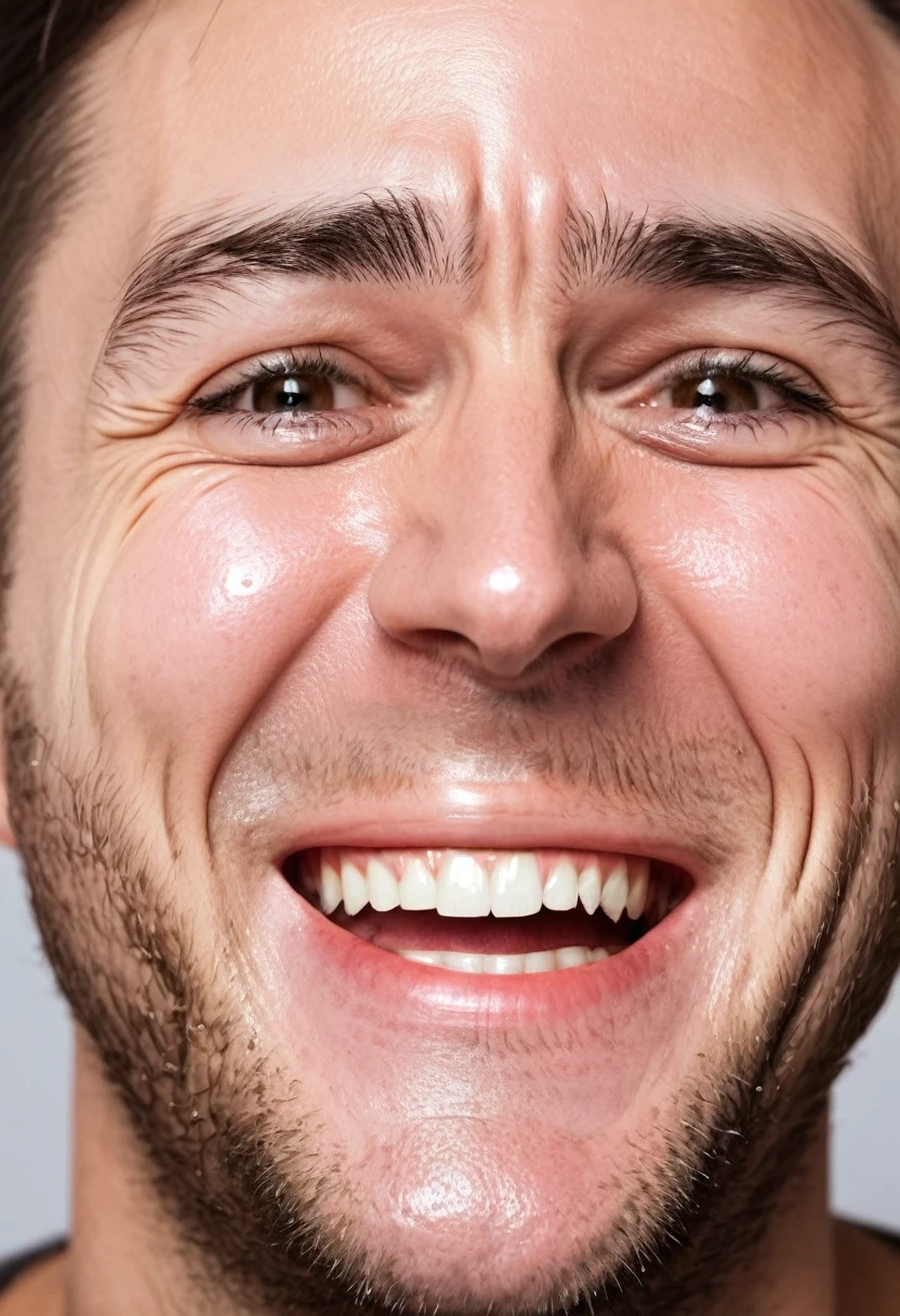 mad man laughing with half his face crying with the other halfcloseup of face