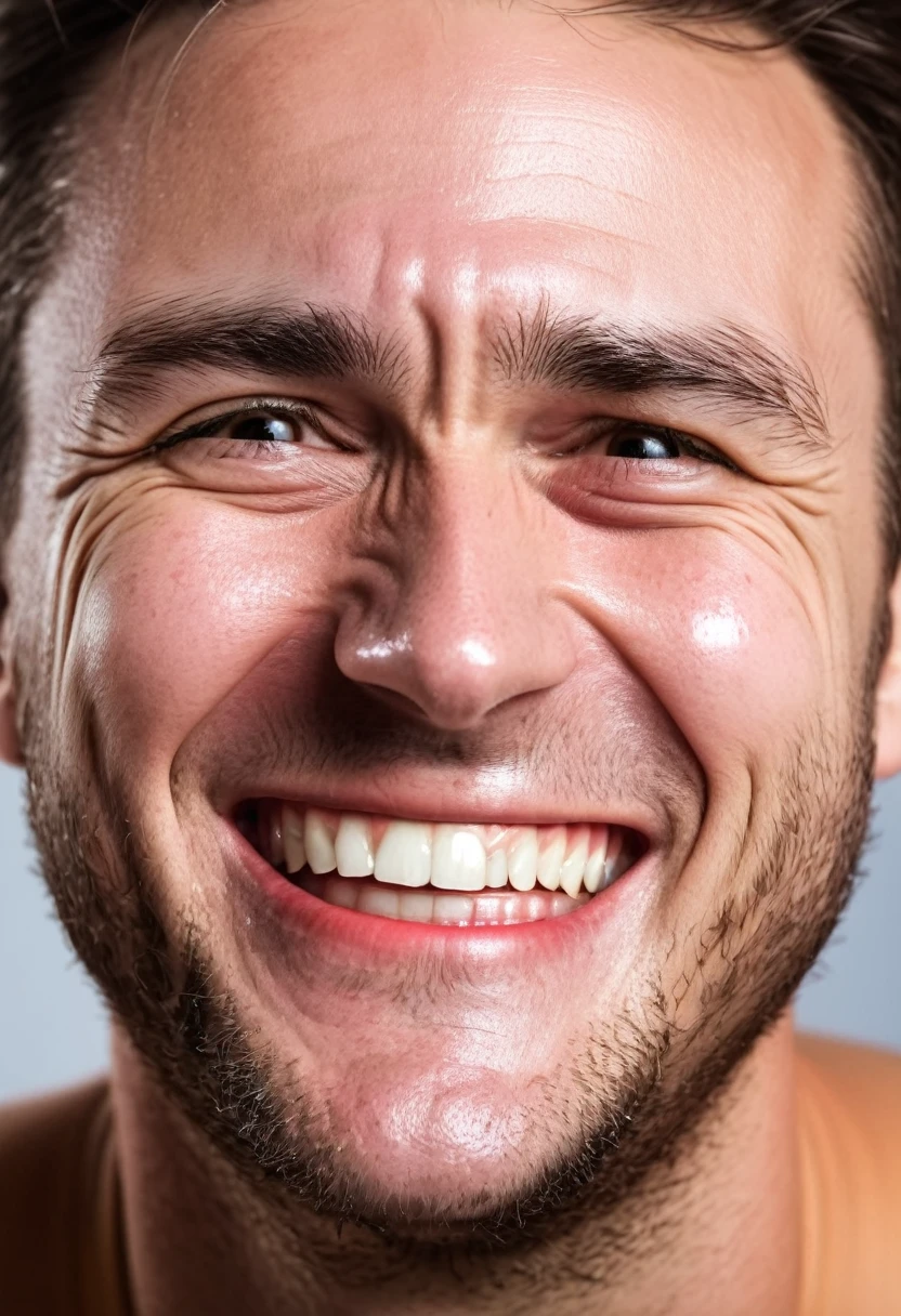 mad man laughing with half his face crying with the other halfcloseup of face