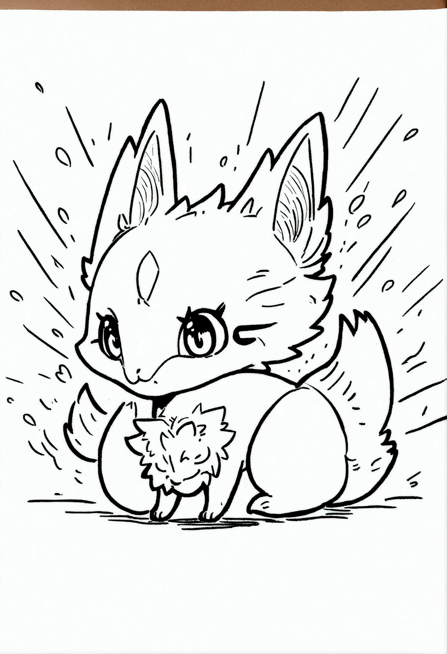 yeh, black andwhite, for drawing, thin-lines, feral, red fox, cute style