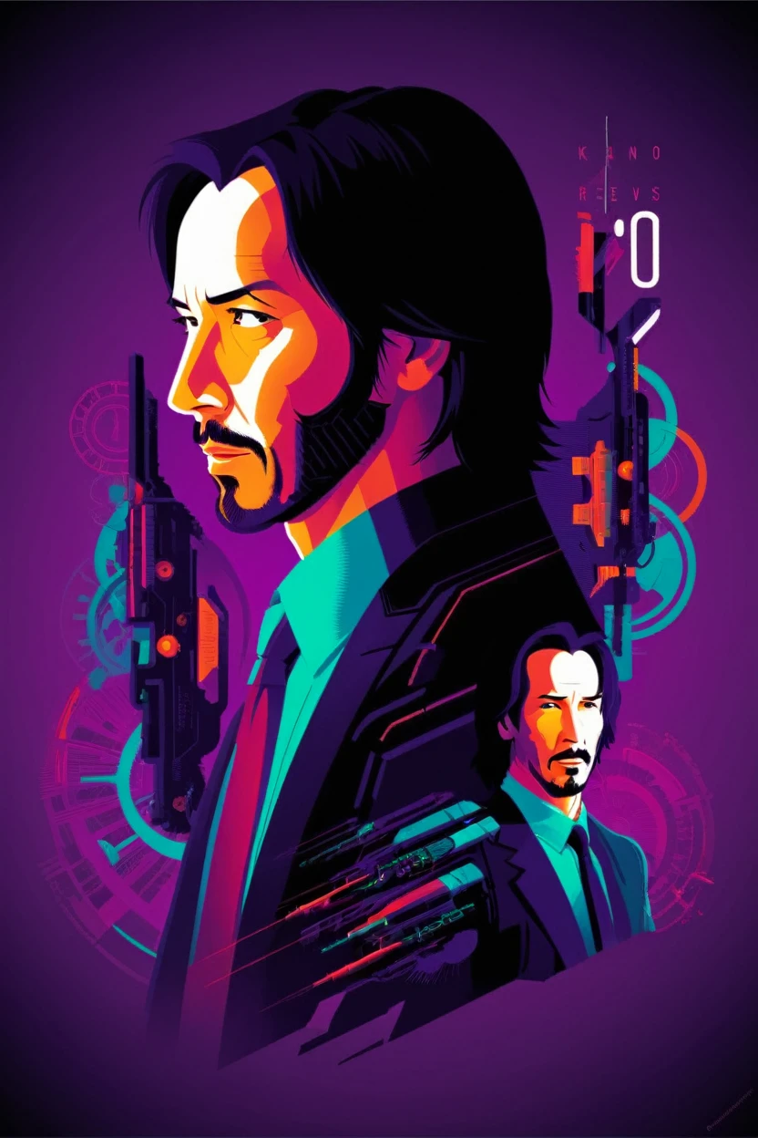 matrix keanu reeves (Tio Nerd ) . digital artwork by Tom Whalen, bold lines, Vibrant, saturated colors 