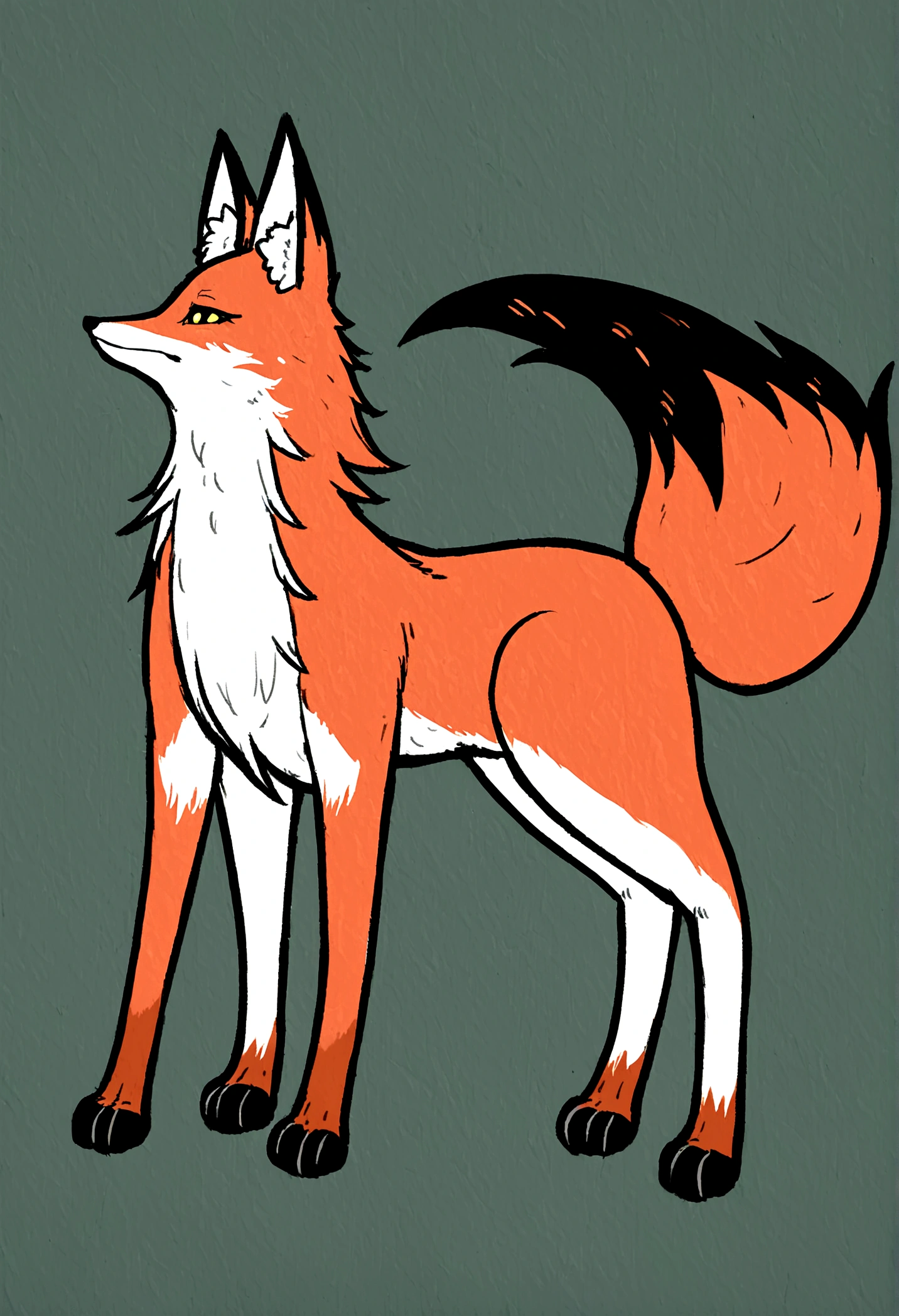 yeh, black andwhite, for drawing, thin-lines, feral, red fox, estilo fluffly, fully body, profile body, 4-legged, fluffly, average size