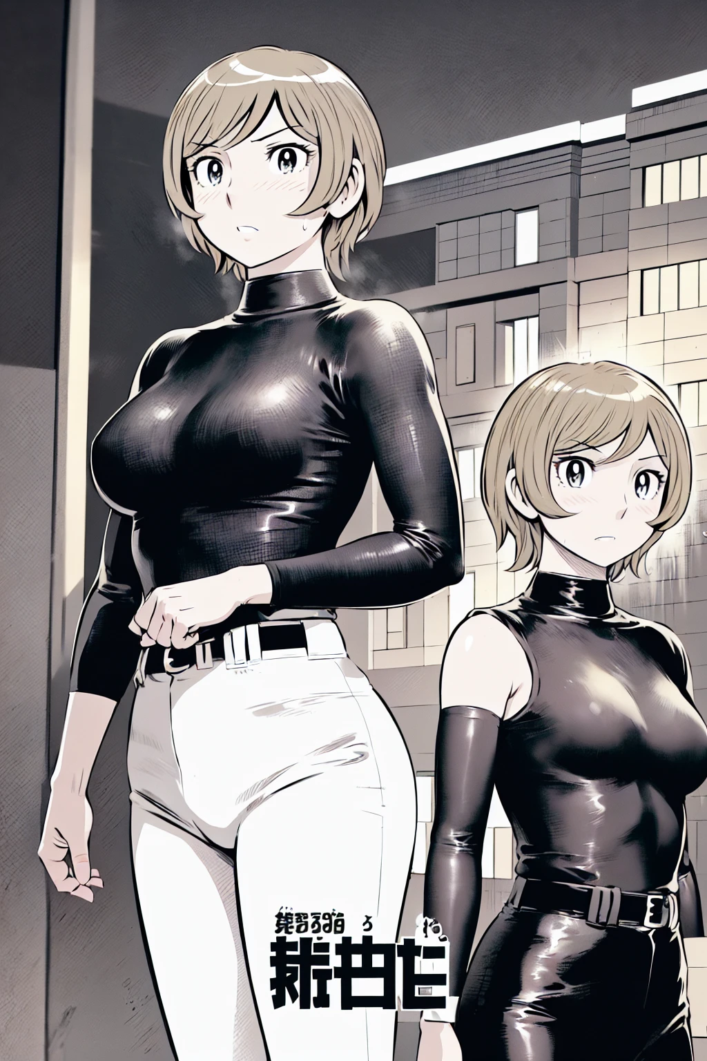 (野球uniform:1.2),
Blonde, (short hair:1.2),Long sleeve, Black Shirt, turtleneck,White trousers、uniform、Black belt、((Illustration of a person))、big 、
View your viewers,, (Highest quality:1.3),One Girl, White pants、uniform、Outdoor、baseball ground、ground、soil、blue eyes、Tight black shirt、(masterpiece、Highest quality)、Highest quality, Ultra-high resolution, (((masterpiece))), alone, Sweat、big eyes、big Breasts、One Girl, Front view、Embarrassed face、Bronze colored hair、((short hair))、Stand up straight、Cowboy Shot