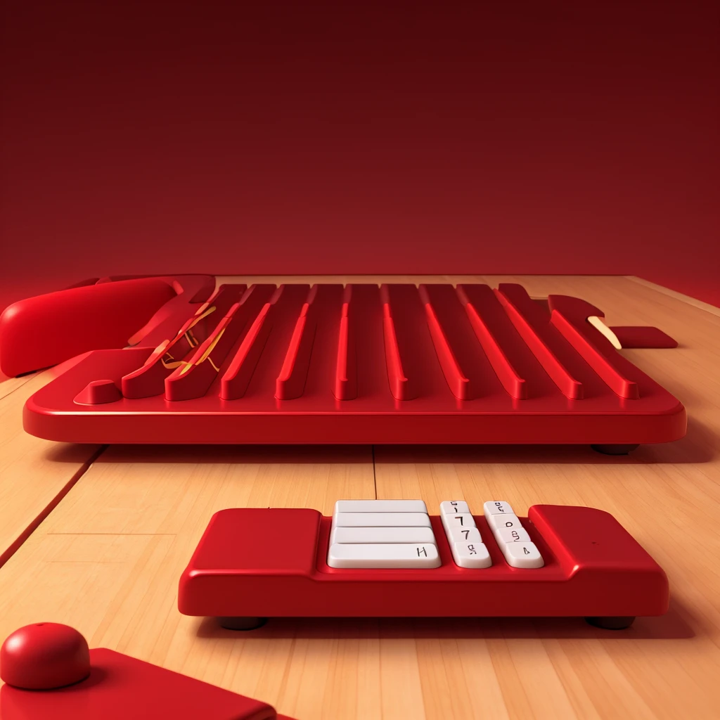 MUSICAL EXPRESSO SUL 3D design MUSIC bright red color and shiny gold design keyboard