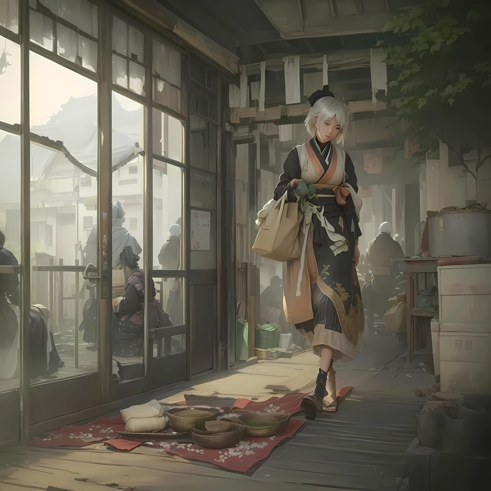 There is a woman walking down a hallway with a red carpet., Nier inspired, Nier, Gweiz-style artwork, guweiz on pixiv artstation, Nier automata concept art, Guweiz on ArtStation Pixiv, Painted in an anime artist's studio, Nier:Inspired by automata, Nier : Inspired by automata1. Scenery and Cityscape in the Early Meiji Era
After the Meiji Restoration, Japan underwent rapid modernization and civilization. Consequently, many changes and reforms occurred. Below is a detailed explanation of the scenery, appearance of the poor, occupations, and cityscapes in the early Meiji period (1868 to the early 1880s).
2. Appearance of the Poor
Life for the impoverished and lower classes remained harsh. In particular, in urban areas, people migrated from rural areas or unemployed artisans gathered, intensifying competition in the labor market. Many of them struggled with poverty, often residing in slums or around temples.
3. Occupations
Meiji early Japan witnessed a diversification of occupations. Traditional agriculture and handicrafts were accompanied by the rise of modern industry and commerce. Particularly in urban areas, factory workers, shop clerks, and transporters increased, giving rise to new professions. However, many in these occupations endured harsh working conditions.
4. Influence of Civilization and Enlightenment
During the Meiji era, Western cultural influences spread rapidly. Changes in clothing, dietary habits, and the proliferation of Western-style architecture advanced, especially in urban areas. Conversely, this development posed a threat to traditional culture and lifestyles, resulting in societal upheaval and adaptation challenges.
5. Social Change and Policy Influence
While promoting modernization policies, the government also addressed poverty and social issues. Legislation for labor protection and charitable activities to aid the poor were implemented. Nevertheless, living conditions for the impoverished scarcely improved.
The early Meiji period marked a rapid transformation in Japan, with complex social landscapes involving challenge