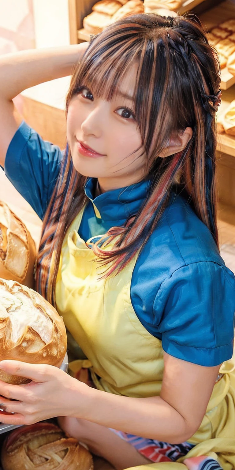 Fluid organization:1.6), 本当に野生の髪を持つ一人のbeautiful女の子, (Colorful wavy hair:1.2),( Two long braids:1.2), (Long wild hair:1.2), (Multicolored Hair: 1.9),可愛いsmile
パン屋販売スタッフ、(((Low - Angle:1.4)))、((One hand raised))、((She is wearing a colorful and pop blouse and apron.)),(;have big bread))、(((Spread your legs:1.4)))、,(((beautiful armpits:1.2)))、High resolution、Bakery、16-year-old girl、smile、Finished as in the picture、white and beautiful skin、Focus on small breasts、((beautiful５This finger))、Bakeryの制服を着ています、最high quality、High resolution、Very detailed、masterpiece、Live Shooting:2、Genuine:2、photoGenuineistic:2、very delicate and beautiful、Fine details、Textured skin、Full Shot、、(beautiful face:2)、hot pants、Putting on makeup、Perfectly balanced legs:1.5), Looking at the camera, Angle from above, (((hot pants))), High resolution、未来のBakery、Delicious bread that women will love、Looking at the camera、smile、Finished as in the picture、、(((I have a big loaf of bread)))、(((cute smile)))、((((Eat delicious bread)))))、((I love bread))、(front focus piece:1.3), 
、Cute Apron、Rainbow Apron、Bakeryの制服を着ています、明るすぎるNatural light、Shining sunlight、最high qualityのディテール, Japanese Girls,1 girl, 8K, RAW Photos, 最high quality, Ticker:1.2, Very detailedなRAWカラー写真, Professional photos, (reality, photoGenuineisticです:1.37), (Very detailedな皮膚:1.2), 超High resolutionな, (Lenz 50mm),,絶妙にFine grain,Look at the person watching,Pretty face, Just Mile:1.05),Wide Hips,Straight hair,,Light pink inner color、 white and fine skin、(Very detailedな8K cg:1.2), (hyper Genuineistic:1.35), (photoGenuineisticです:1.45), (reality:1.4), 

(背景はBakery:1.1)、Sexy upward glance, 、Very detailed、masterpiece、最high quality、Ultra-high resolution energy A、8KのHigh resolutionにより、Transparency as shown in the photo、Fine grain、Expression of gradation、Perfect anatomical figure ,hard disk、Ticker (English) 、 Nikon Z9 80mm Lens ,、明るすぎるNatural light、Shining sunlight、、Ultra slim body、Slender model figure、beautiful姿勢、, 最high quality, 8K, RAW Photos, Confused, Award-winning portraits, shy smile, shy smile, , Delicate girl,, Digital SLR, View your viewers, Frank, Sophisticated, Thin arms, Professional Lighting, Film Grain, chromatic aberration, (Fine grainと顔:1.0), Live Shooting、(((A portrait of extreme beauty)))、((Glowing Skin))、1 girl、16 year old beautiful girl from Prague、Bright expression、((Platinum Blonde Hair))、[Big blue eyes that sparkle like jewels]、Shiny skin、silky super long Straight hair、eyeliner、beautiful前髪、Hair around the eyes、最high quality、Very detailed、Film Light、Intricate details、High resolution、Very detailed))、Detailed Background、8KUHD、Digital SLR、Soft Light、high quality、Film Grain、Fujifilm XT3 、Shallow depth of field、Natural light、(((Spread your legs:1.4)))、Pieces fly、High resolution、Bakery、16-year-old girl、smile、Finished as in the picture、white and beautiful skin、Focus on small breasts、最high quality、High resolution、Very detailed、masterpiece、Live Shooting:2、、neon hair clip,masterpiece、最high quality、
One girl,Ives Girl,beautiful照明,(((Anyone can see the D logo.:9)))