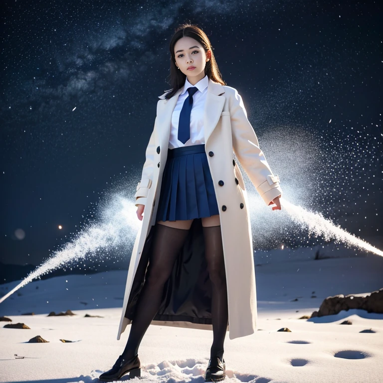 ExtremelyDetailed KAWAII SchoolGirls standing in (Sparkling snow dust), Stunning detailed eyes with (Sparkling Highlights:1.28), beautiful detailed lips, extremely detailed eyes and face, double eyelids with Detailed Long Eyelash, rosy cheeks, Radiant PearlSkin with Transparency, detailed snow fairys in (School Uniform with Coat), (glowing snowflakes:1.32), intricate snowy background, ethereal and magical lighting, cinematic composition, (best quality,4k,8k,highres,masterpiece:1.2),ultra-detailed,(realistic,photorealistic,photo-realistic:1.37) (FullBody:1.28) (exposed:0.33)