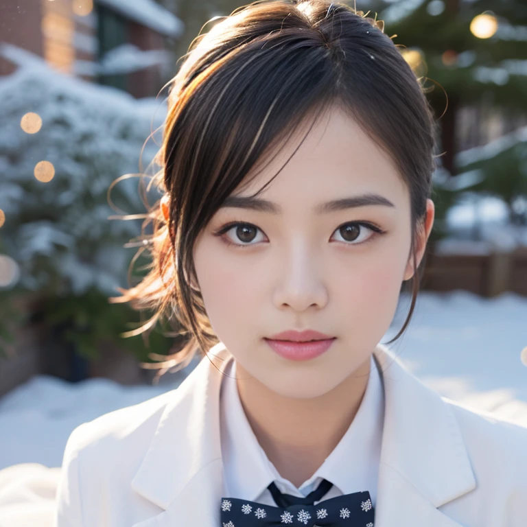 ExtremelyDetailed KAWAII SchoolGirls standing in (Sparkling snow dust), Stunning detailed eyes with (Sparkling Highlights:1.28), beautiful detailed lips, extremely detailed eyes and face, double eyelids with Detailed Long Eyelash, rosy cheeks, Radiant PearlSkin with Transparency, detailed snow fairys in (School Uniform with Coat), (glowing snowflakes:1.32), intricate snowy background, ethereal and magical lighting, cinematic composition, (best quality,4k,8k,highres,masterpiece:1.2),ultra-detailed,(realistic,photorealistic,photo-realistic:1.37) (FullBody:1.28) (exposed:0.33)