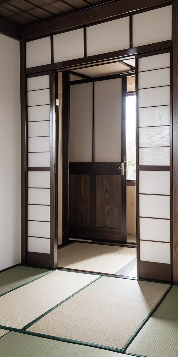 Tatami mats: Frau nackt auf Tatami mats in einem traditionellen japanischen Raum, surrounded by sliding doors.