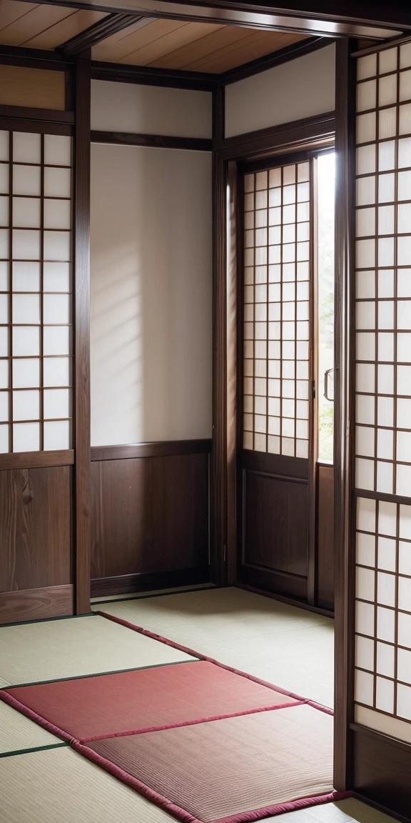 Tatami mats: Frau nackt auf Tatami mats in einem traditionellen japanischen Raum, surrounded by sliding doors.