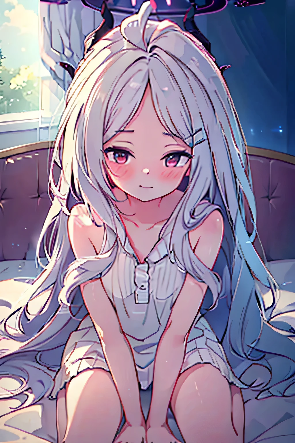 hina_(blue_archive), masterpiece, best quality, lay on bed, smile, halo, bedroom setting, blushing 