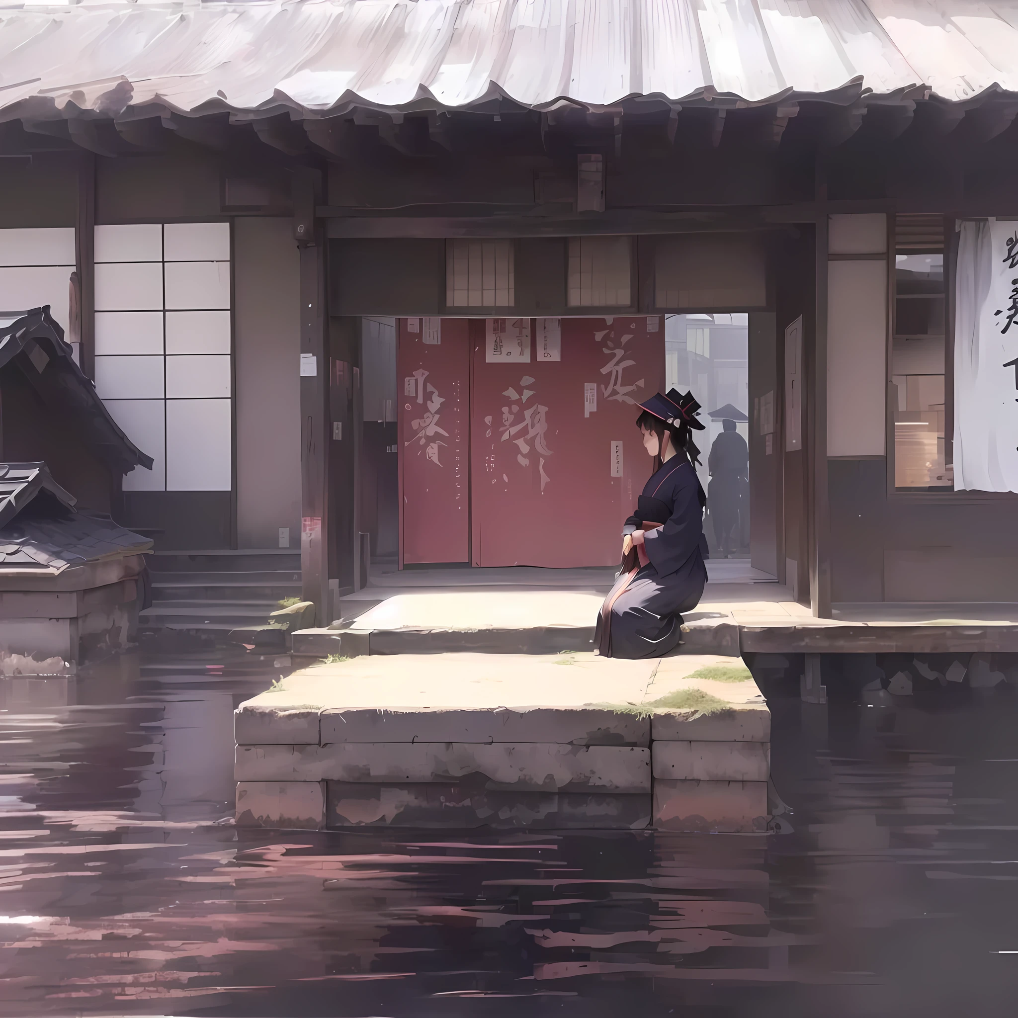 There is a woman sitting on a platform in the water, Xin Haicheng, Anime girl walking on water, artwork in the style of Gwaiz, Anime Scene, by Kamisaka Sekka, beautiful Anime Scene, Gwaiz, Singey, Painted in an anime artist&#39;s studio, Created by Anime Painter Studio 1. Scenery and Cityscape in the Early Meiji Era
After the Meiji Restoration, Japan underwent rapid modernization and civilization. Consequently, many changes and reforms occurred. Below is a detailed explanation of the scenery, appearance of the poor, occupations, and cityscapes in the early Meiji period (1868 to the early 1880s).

2. Appearance of the Poor
Life for the impoverished and lower classes remained harsh. In particular, in urban areas, people migrated from rural areas or unemployed artisans gathered, intensifying competition in the labor market. Many of them struggled with poverty, often residing in slums or around temples.

3. Occupations
Meiji early Japan witnessed a diversification of occupations. Traditional agriculture and handicrafts were accompanied by the rise of modern industry and commerce. Particularly in urban areas, factory workers, shop clerks, and transporters increased, giving rise to new professions. However, many in these occupations endured harsh working conditions.

4. Influence of Civilization and Enlightenment
During the Meiji era, Western cultural influences spread rapidly. Changes in clothing, dietary habits, and the proliferation of Western-style architecture advanced, especially in urban areas. Conversely, this development posed a threat to traditional culture and lifestyles, resulting in societal upheaval and adaptation challenges.

5. Social Change and Policy Influence
While promoting modernization policies, the government also addressed poverty and social issues. Legislation for labor protection and charitable activities to aid the poor were implemented. Nevertheless, living conditions for the impoverished scarcely improved.

The early Meiji period marked a rapid transformation in Japan, with complex social landscapes involving challenges faced by the poor and labo