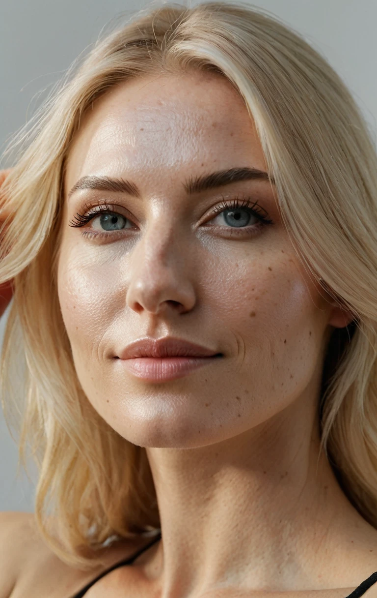 a beautiful picture of jennmcc, detailed skin texture,masterpiece, photorealistic, woman, 4k, light, RAW color photo,(fully in frame:1.1), (goosebumps:0.5),blonde, detailed face,subtle smile,wearing a , hand up, hand raised