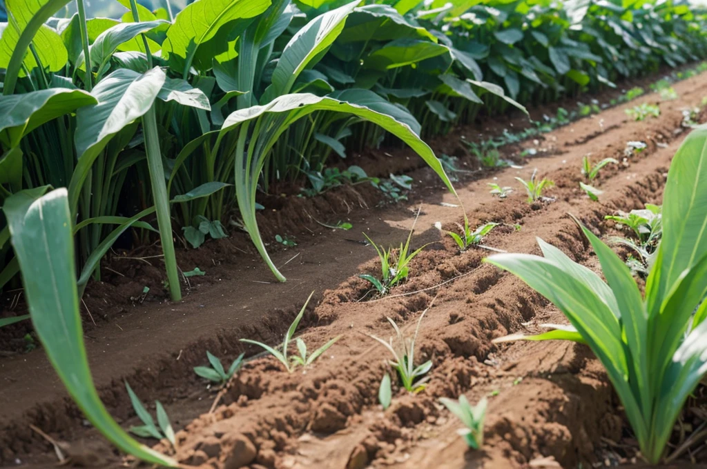 Close-up shot of crops growing on fertile land