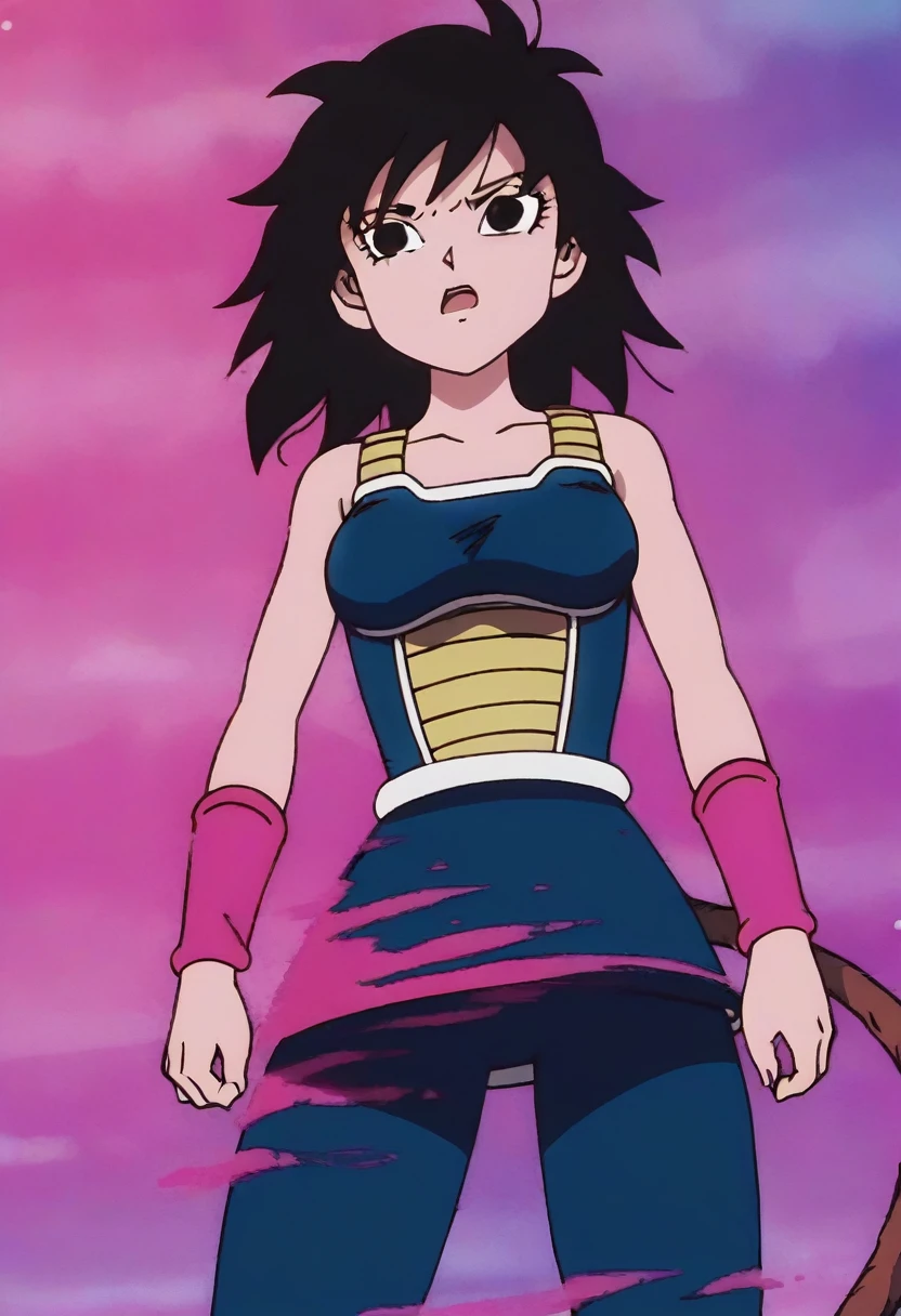 source_anime, score_9,score_8_up, score_7_up,  ginedb, anime screencap, 
1girl, shadow, solo, long hair, breasts, open mouth, star \(sky\), black hair, night, medium breasts, collarbone, upper body, cowboy shot, medium hair, :o, black eyes, floating hair, looking away, expressionless, from below, spiked hair, pink wristband, arm at side, serious, arms at sides, looking afar, monkey tail, saiyan armor, eyebrows, green saiyan armor, looking at another
 