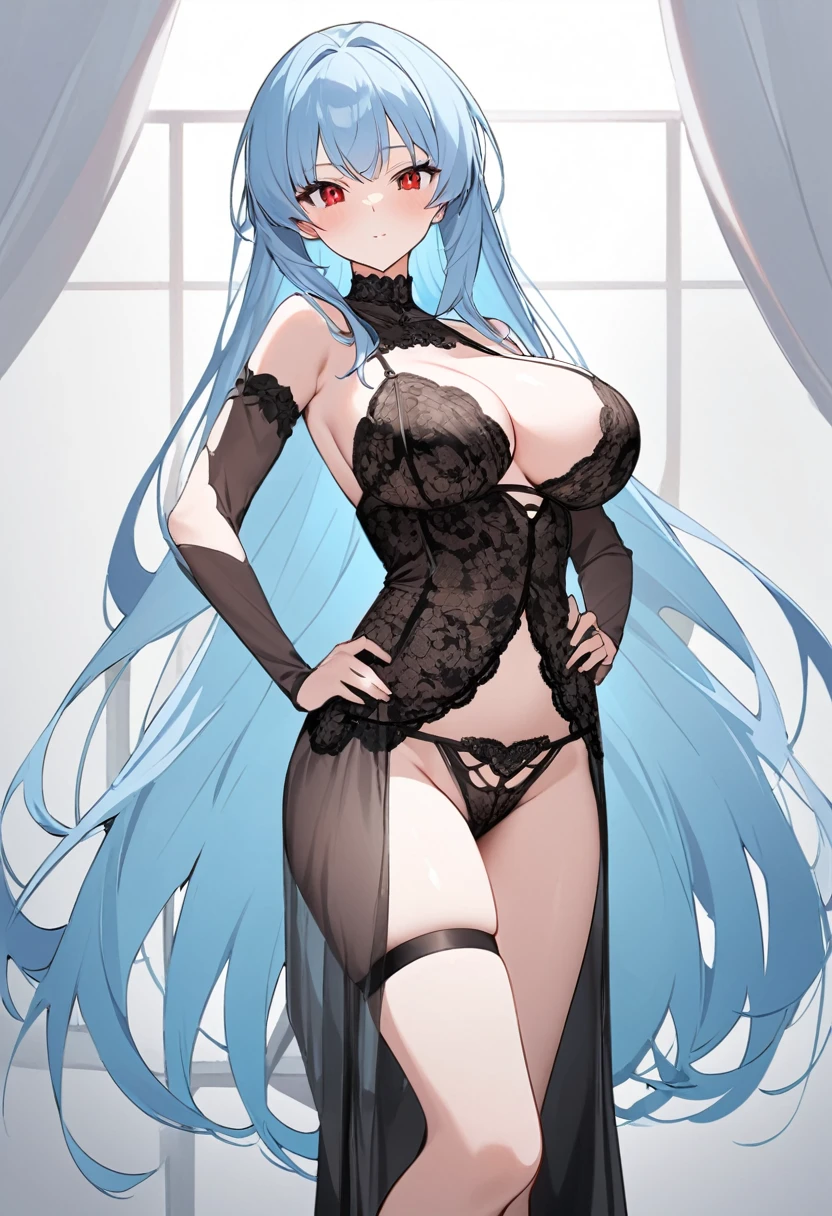My name is Yukiko.I am a white test woman with long light blue hair,red eye color.I am 1.62 cm tall . My breasts measure 200 cm, my waist 40 cm and my hips 200 cm. Dressed in sexy lingerie . With big breasts 200 cm