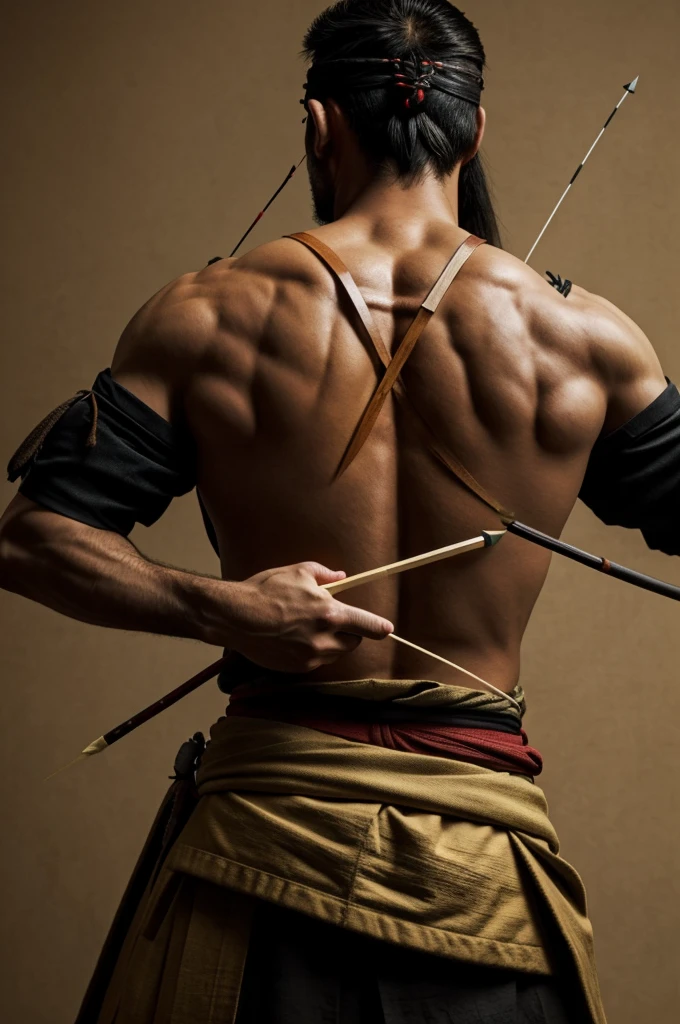 Samurai with arrows stuck in his back