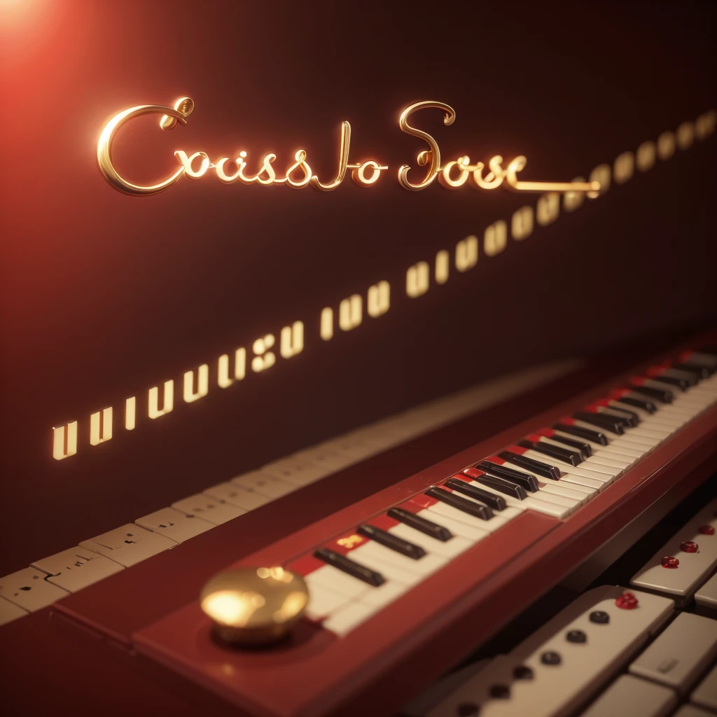 Written MUSICAL EXPRESSO SUL 3D MUSIC bright red color and bright gold