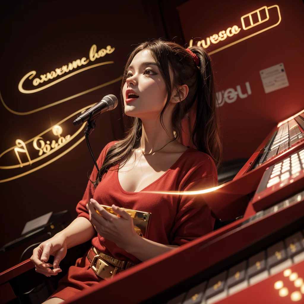 Written MUSICAL EXPRESSO SUL 3D MUSIC bright red color and bright gold