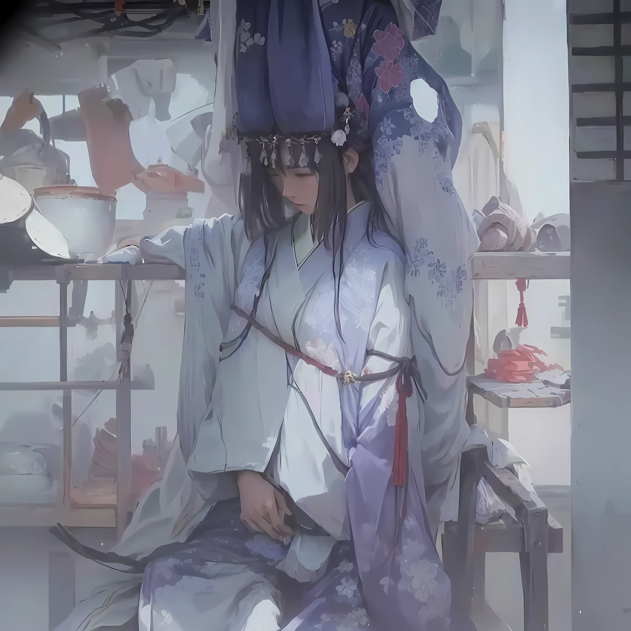 Anime-style image of a woman in a kimono sitting on a chair, Gwaiz, Zero-chan art, artwork in the style of Gwaiz, Painted in an anime artist&#39;s studio, Zero-chan, by Shimo, Beautiful anime art, Gwaiz on pixiv artstation, Jellyfish Shrine Maiden, Created by Anime Painter Studio, Onmyoji detailed art 1. Scenery and Cityscape in the Early Meiji Era
After the Meiji Restoration, Japan underwent rapid modernization and civilization. Consequently, many changes and reforms occurred. Below is a detailed explanation of the scenery, appearance of the poor, occupations, and cityscapes in the early Meiji period (1868 to the early 1880s).

2. Appearance of the Poor
Life for the impoverished and lower classes remained harsh. In particular, in urban areas, people migrated from rural areas or unemployed artisans gathered, intensifying competition in the labor market. Many of them struggled with poverty, often residing in slums or around temples.

3. Occupations
Meiji early Japan witnessed a diversification of occupations. Traditional agriculture and handicrafts were accompanied by the rise of modern industry and commerce. Particularly in urban areas, factory workers, shop clerks, and transporters increased, giving rise to new professions. However, many in these occupations endured harsh working conditions.

4. Influence of Civilization and Enlightenment
During the Meiji era, Western cultural influences spread rapidly. Changes in clothing, dietary habits, and the proliferation of Western-style architecture advanced, especially in urban areas. Conversely, this development posed a threat to traditional culture and lifestyles, resulting in societal upheaval and adaptation challenges.

5. Social Change and Policy Influence
While promoting modernization policies, the government also addressed poverty and social issues. Legislation for labor protection and charitable activities to aid the poor were implemented. Nevertheless, living conditions for the impoverished scarcely improved.

The early Meiji period marked a rapid transformation in Japan, with complex social landscapes involving challenges faced by the po