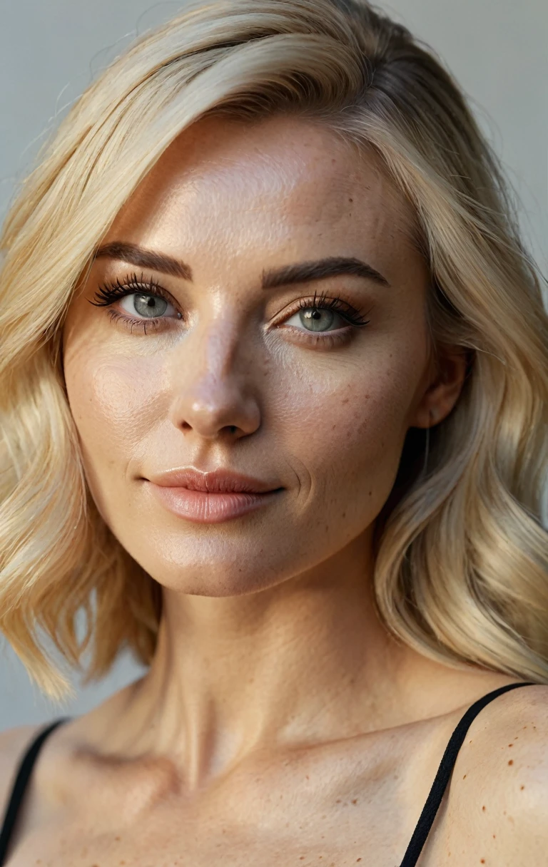 a beautiful picture of jennmcc, detailed skin texture,masterpiece, photorealistic, woman, 4k, light, RAW color photo,(fully in frame:1.1), (goosebumps:0.5),blonde, detailed face,subtle smile,wearing a , hand up, hand raised