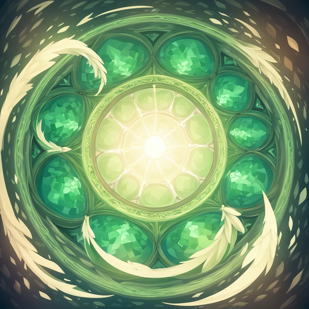 emerald green angel in fisheye art style
