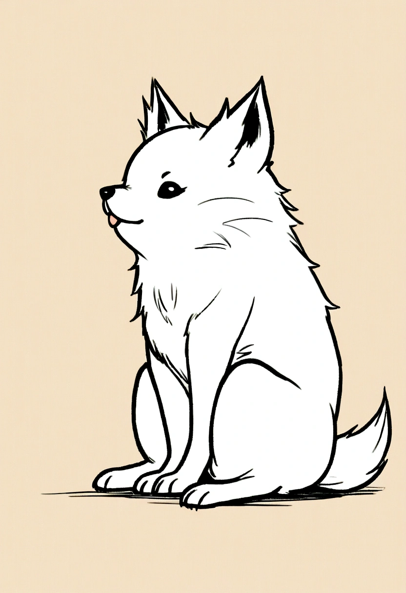 yeh, black andwhite, for drawing, thin-lines, feral, estilo fluffly, fully body, profile body, 4-legged, fluffly, average size, Puppy