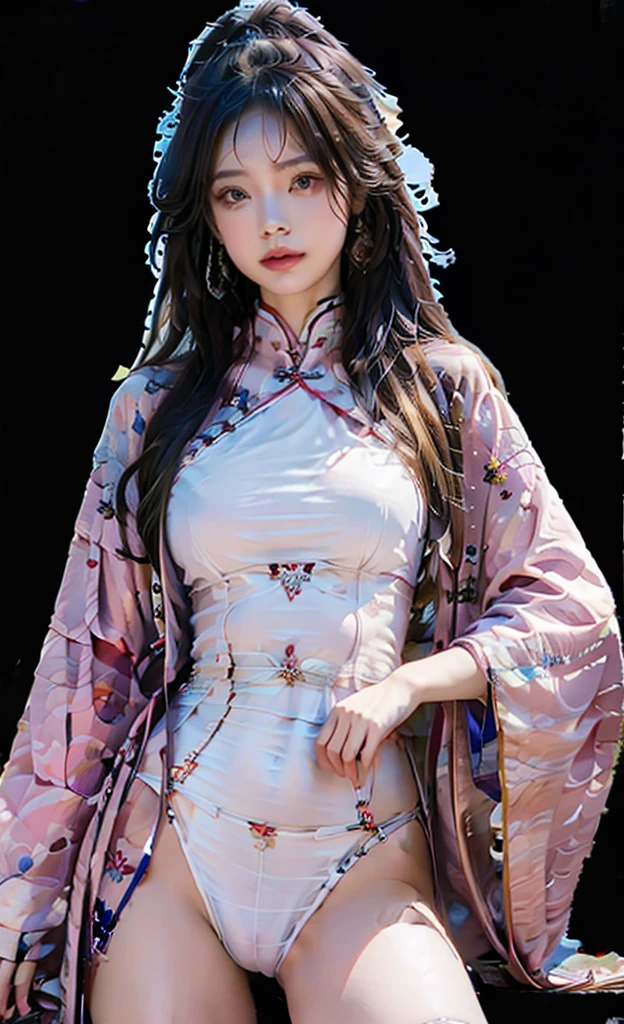 girlvn01, 1girl, hanfu, smile, Stunningly Beautiful girl, Haute_Couture, designer dress, wearing Haute_Couture, posing for a picture, fashion show, long shaped face, dark red eyes, sandy blonde side-wept hair, long hair, long ringlets, catwalk aesthetic, details, highest, amazing,