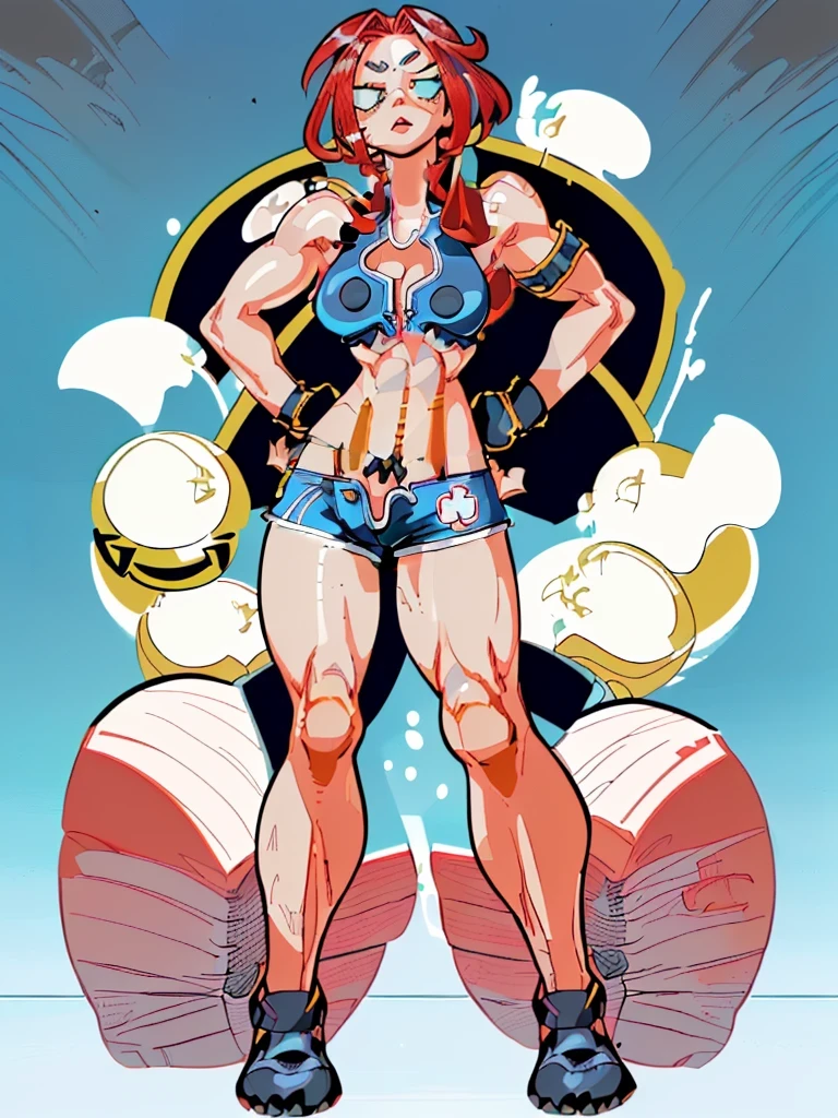 ((My Hero Academia Style)), (Simple background), ((1girl)), (((High resolution)))), ((solo)), (white backgrounid:1.3), (((A strong and confident girl))), ((((Ragatha)))), (((The Amazing Digital Circus))), (((is wearing boxing gloves black and flexing her biceps))), ((((she wears black sports bra and shorts)))), (((the biceps on her arms are flexed))), ((((Her lips are slightly parted)))), ((((wearing boxing gloves black)))), ((((flexing her biceps)))), ((((perfect anatomy)))), ((((perfect hands)))), ((((perfect face)))), ((((super detailed)))), ((((photo of full body:1.5)))), ((((wide thighs)))), ((((toned thighs)))), ((((wide hips)))), ((((toned hips)))), ((((toned calves)))), ((((Marked muscles)))), ((((toned body)))), ((((Abs)))), ((((marked abdomen)))), ((((exposed abdomen)))), ((((Bare legs)))), ((((ragdoll skin)))), ((((ragdoll seams)))), ((((ragdoll body)))), ((((redhead curls))), (((curls))), (((redhead))), (((blue button right patch))), (((right button patch))), (((blue right patch))), ((((blue button patch))), (((patch))), ((blue button)), (((sexy posture))), (((medium breasts))), (((broad shoulders))), (((Amazon body))),
