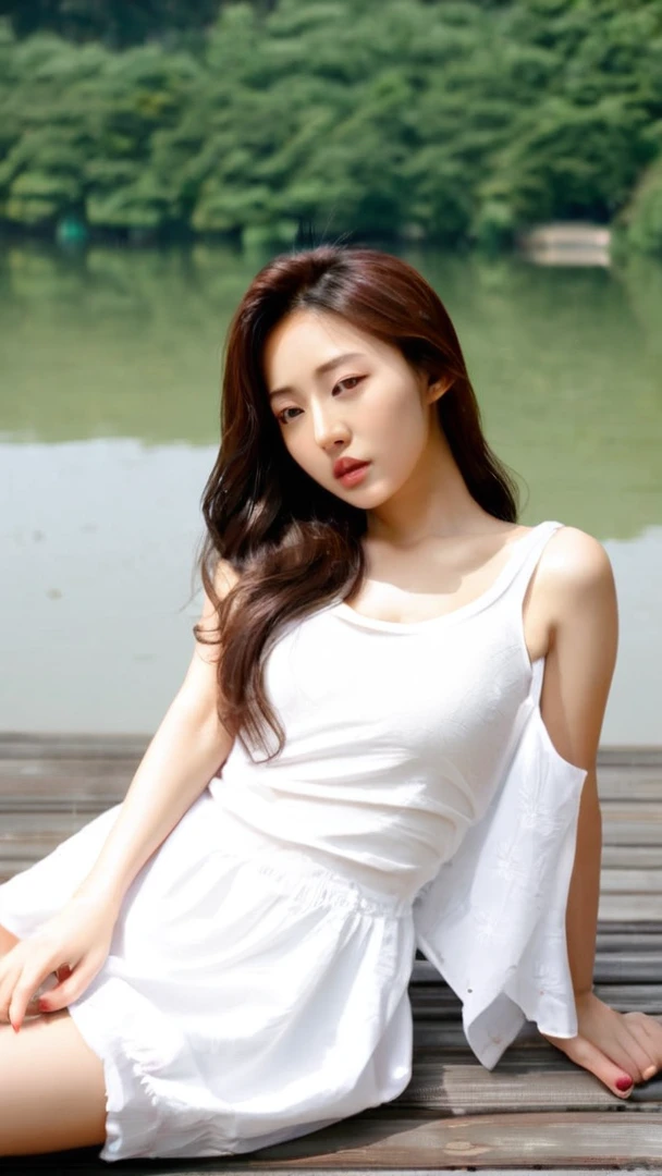 Close-up of a woman in a white dress sitting on a wooden floor, beautiful south Korean women, gorgeous young Korean women, beautiful young Korean women, Gorgeous Chinese Model, Spread your legs wide,Your clothes are torn,Korean girl in korea, Beautiful Asian Girl, Young sensual elegant, Korean women, Photo of slim girl model, Wearing a white camisole, Beautiful Asian Woman, Lovely lady, Beautiful woman in white clothes