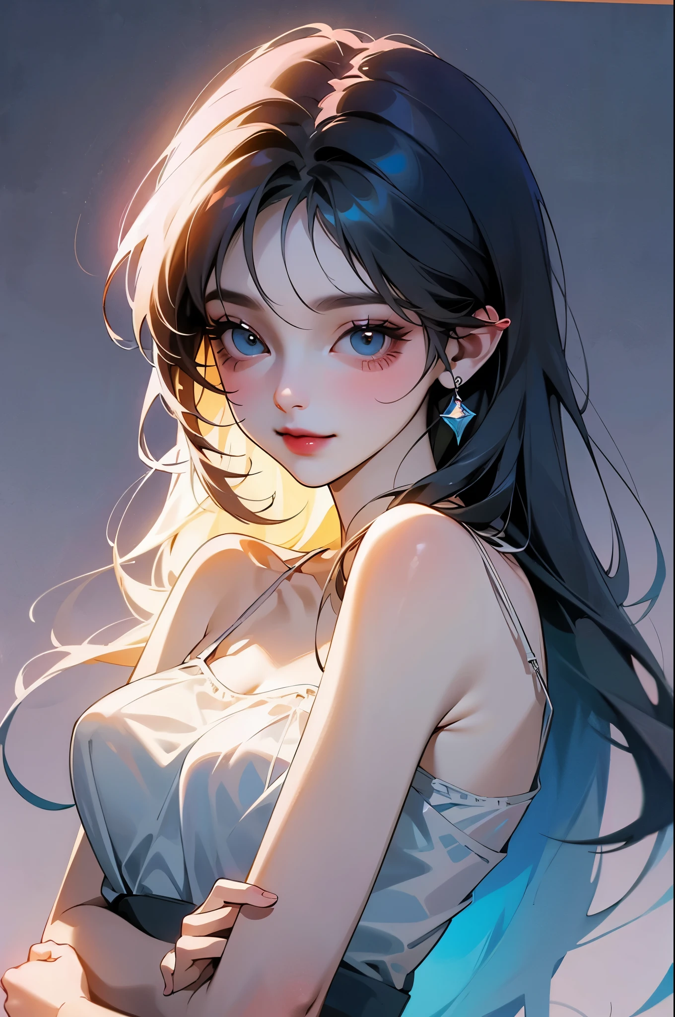 delicate Big eyes I have long hair。 pretty girl smile Colored hints, Medium chest, See-through panties, camisole, Mature Woman, Ass Focus Best Quality whole body