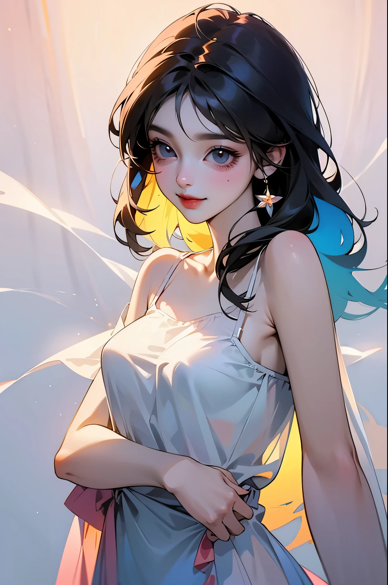 delicate Big eyes I have long hair。 pretty girl smile Colored hints, Medium chest, See-through panties, camisole, Mature Woman, Ass Focus Best Quality whole body
