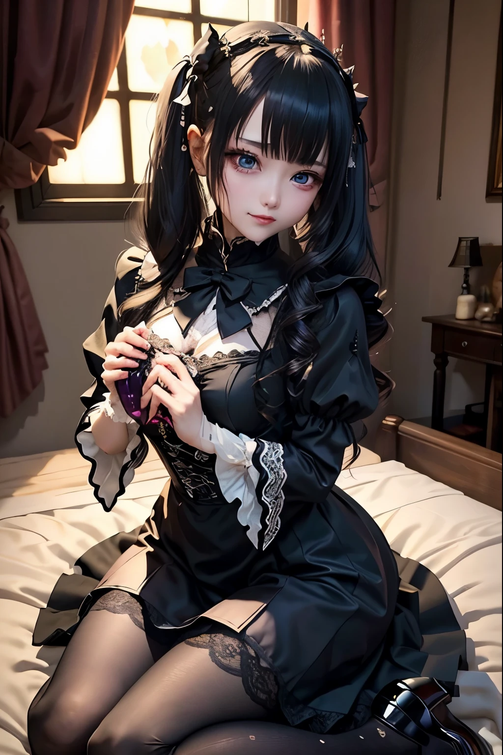 ハードなDark Gothicメイク、Black dark eyeshadow、sad、Good skin radiance、Dark Gothicメイク、Dark smile、palace、The beauty of fragrance、24-years-old、Expression of intense sexual pleasure、Embarrassed look、Dark Gothic、Highest quality、Expression of sexual pleasure without pain、Drunk face、Purple maid outfit、Mysterious、Noble、sexy、Loving smile、Twin tail hair、Right blue eye、Left eye is red、Super tempting pose、Platform Heel Shoes、Heavy makeup、Gothic Lolita clothes、Silver Hair、Long Hair Straight Hair、Cute Gothic Lolita Dress、Beautiful Face、elegant features、Attractive face、Stained glassを背景に、Chest glistening with sweat、The room is dark、goth long dress、Bell Sleeves、Wizard Sleeve、Decadent look、Sexually excited expression、Glossy thighs wet with water、Thighs that are wet and shiny with oil、Background of a room full of roses、sad表情、Rose Maiden、The embroidery is pink、The dress has pink embroidery.、Thigh-high socks、Knee-high socks、Gentle expression、Dark black eyeshadow、Stained glassとバラの背景、thighs are a little thin、Female Duo、Female couple、dark church background、Stained glass、Black metal world、Dark Castle、Dark Room、Slender body、gothic long dress、Victorian dress、Small breasts、Hold the wine in your right hand、Hold the lantern in your left hand、pantyhose、The bed is covered with roses、Her thighs are shining with sweat、My body is wet and shiny、Lots of glitter on the thighs、sweating、私の太ももはsweatingでベタベタしている、Sweat glistening on my thighs、The whole body is sweaty and shiny、I sweated a lot.、My thighs are sweaty、Wet thighy thighs are shining with sweat、A lot of sweat glistening all over the body、Slender body、Put your head on the pillow、Sleeping on a bed、Beautiful legs、Stretching legs、Lie down in bed、Lie on your back in bed、