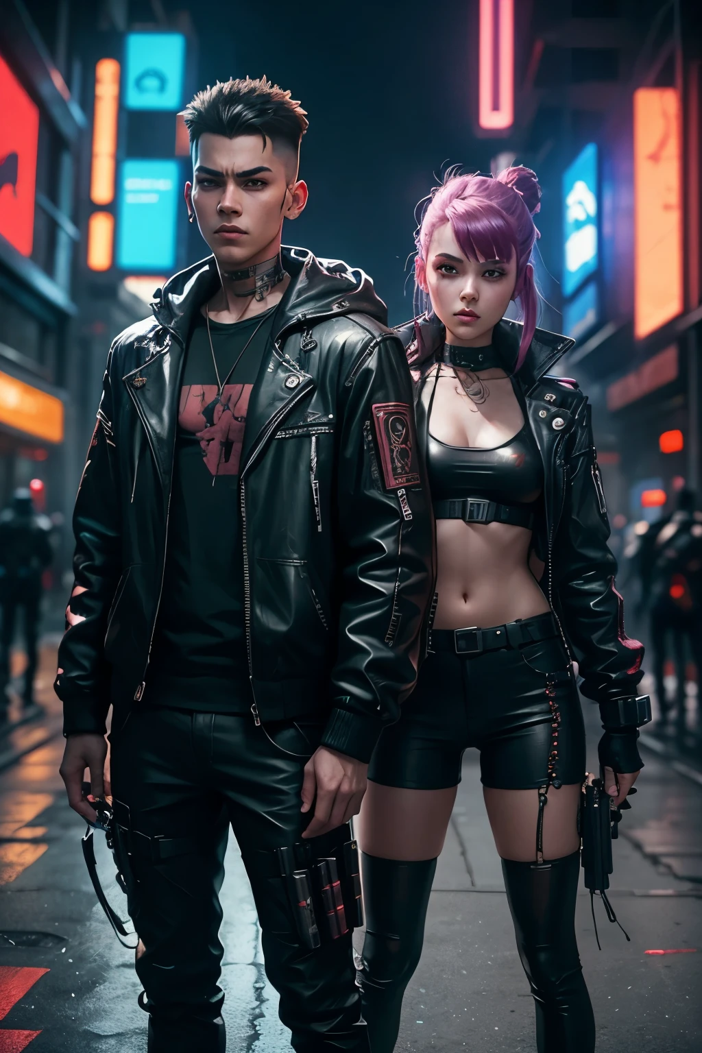 Boy and Girl armed in Cyberpunk style