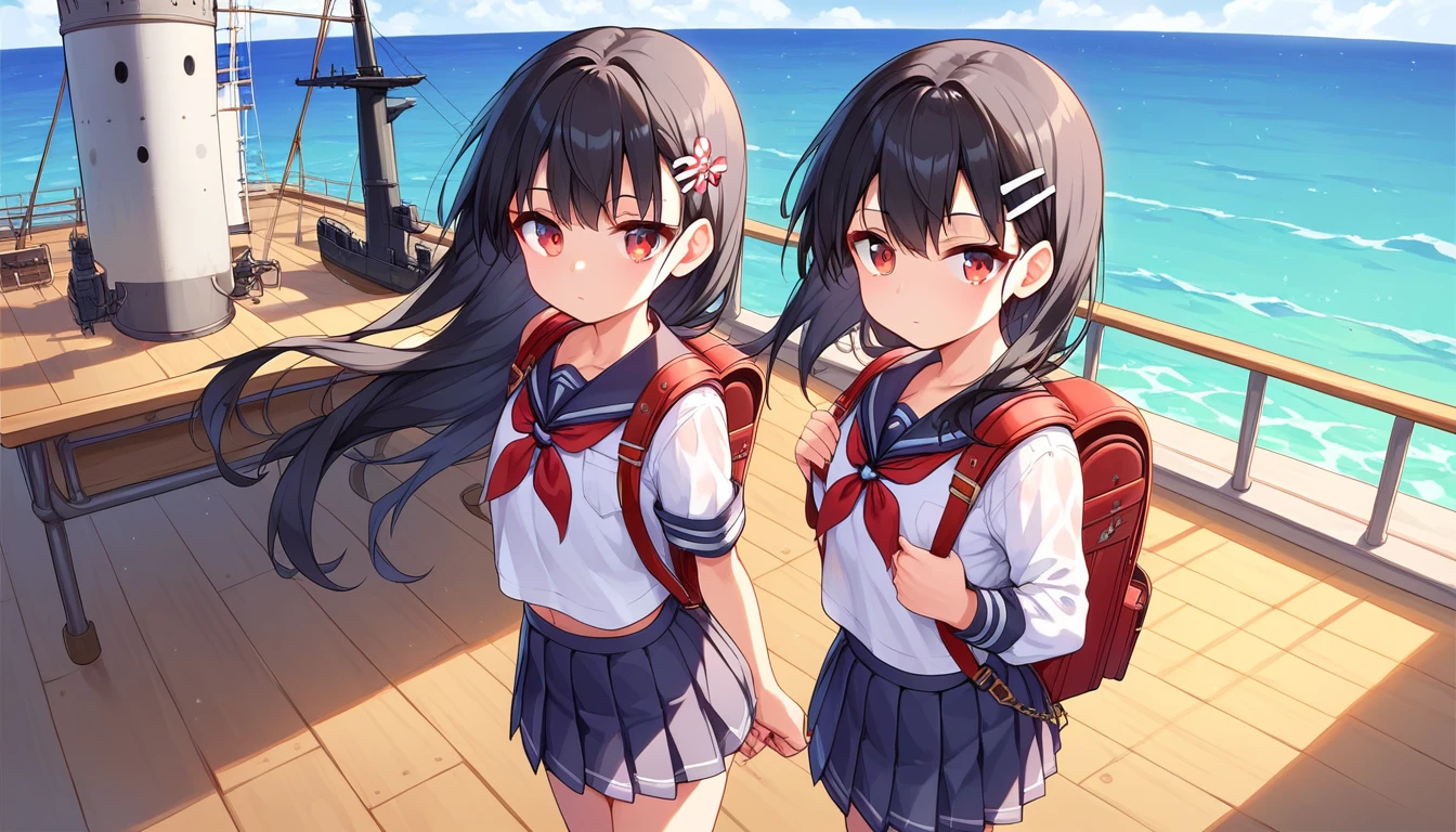((1girls:1.3)), ((solo:1.3)), ((school uniform:1.3)), ((ship deck:1.3)), ((battleship:1.3)), ((ocean:1.3)), ((light machine gun:1.3)), ((oil tanker:1.3)), ((expressionless:1.3)), ((backpack:1.3)), ((moe style:1.3)), ((standing:1.3)), ((red eyes:1.3)), ((small girl:1.3)), ((flat chest:1.3)), ((black hair:1.3)), ((perfect face)), ((extremely cute:1.3)), ((masterpiece:1.3)), ((8k)), ((best quality:1.3)), ((beautiful)), ((extremely detailed:1.3)) , ((absurdres)), AddXL, ((score_9:1.3)), ((score_8_up:1.3)), ((score_7_up:1.3)), Expressiveh 