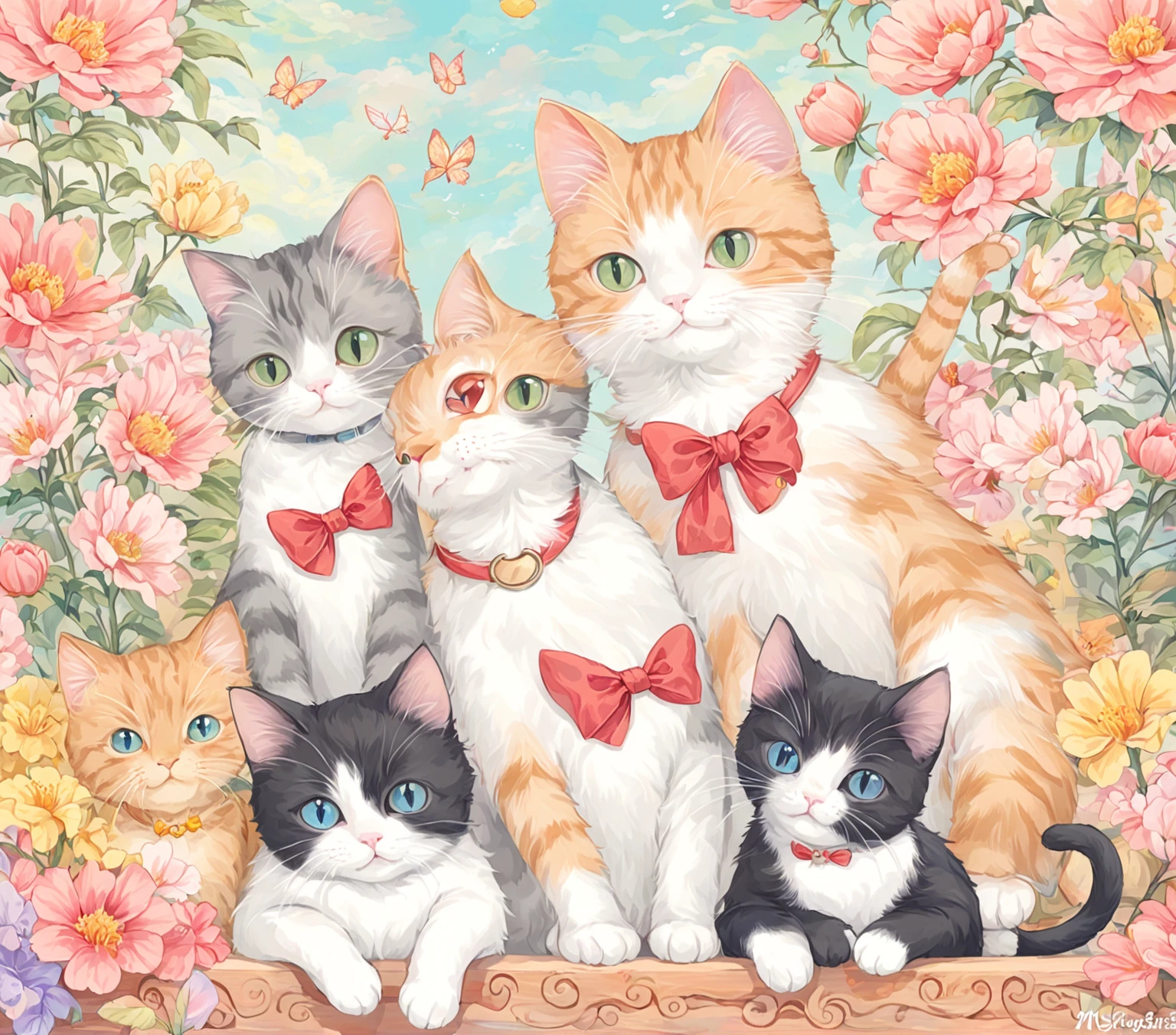 there are two Cat sitting next to each other with a bow tie, illustration of 2 Cat, two Cat, Cat, 一只Cat的插图, Cat设计, cute Cat, Cat , 拟人Cat, 小Cat, meeting of the Cat, By Maki Shira, author：Yunguo Dongyan, CatCatCat, author：Sugimura Jihei