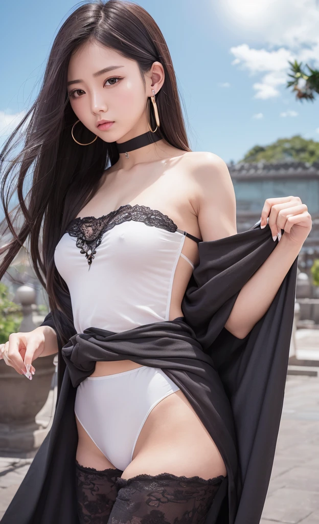 Masterpiece,Ultimate,A girl,silk,cocoon,spider web,Solo,Complex Details,Color Differences,Realistic,Moderate Breath,Off Shoulder,Eightfold Goddess,Hair Above One Eye,Earrings,Sharp Eyes,Perfect Fit,Choker,Dim Lights,cocoon,transparent,jiBeauty,yifu,wangyushan,upper_body,chinese_clothes,background_sky,no hair on eye,looking_at_viewer,facing_viewer,front-view,do not tilt,do not bias,no leap., (\shuang hua\), 1girl