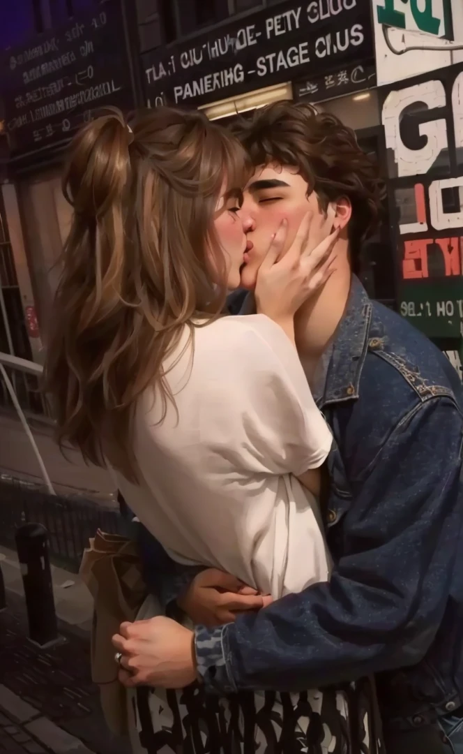 they are Big each other on the street, Big together cutely, kissing, Big together, couple Big, they are in love, Big each other, Big, The kiss, very very high quality picture, 😭🤮 💔, very very high quality, by Jacob van Utrecht, by Karl Volker, taken in 2 0 2 0