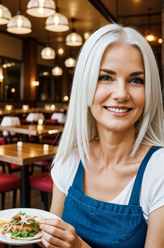 White-haired senior woman in a restaurant
