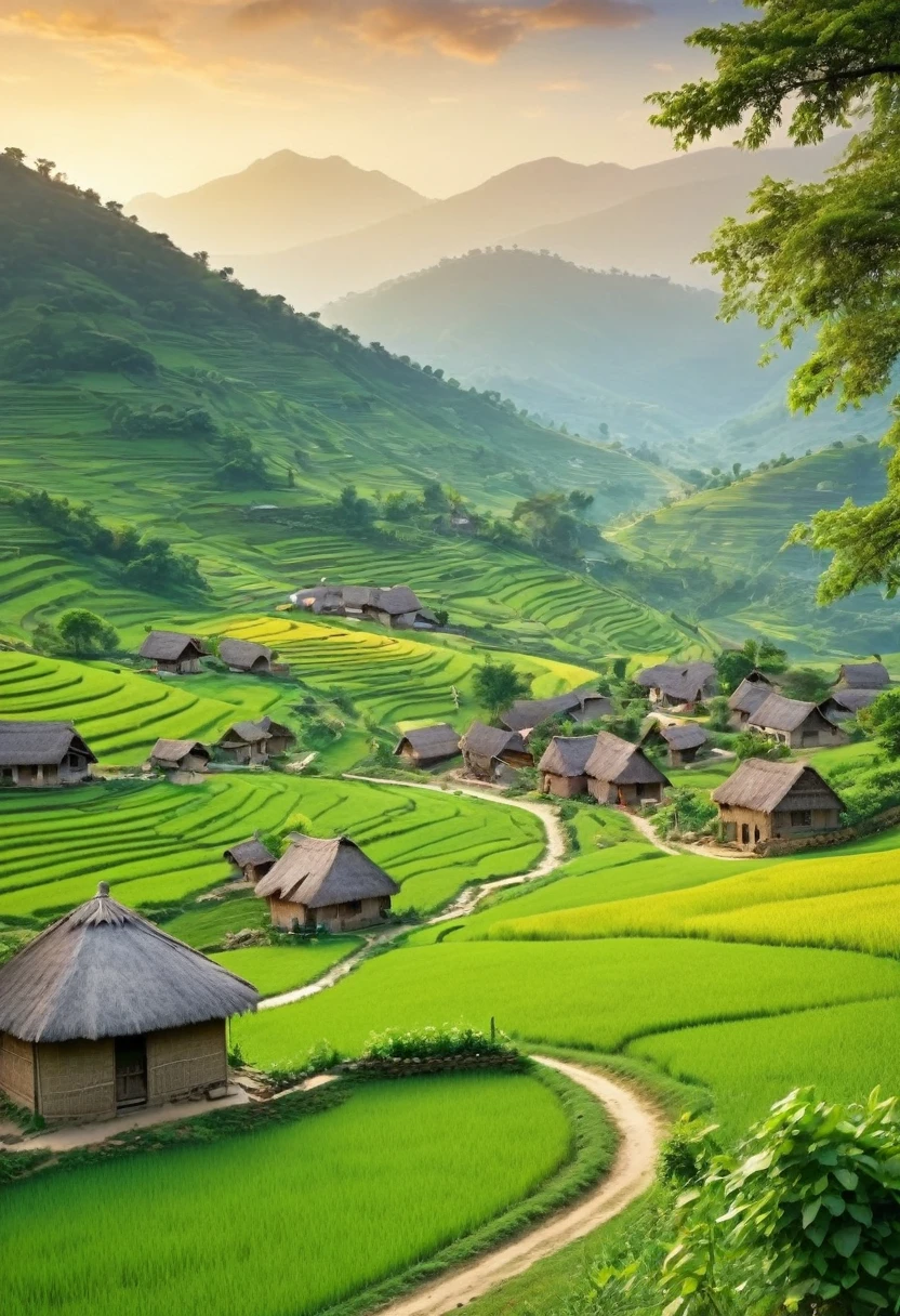 Natural image with village background