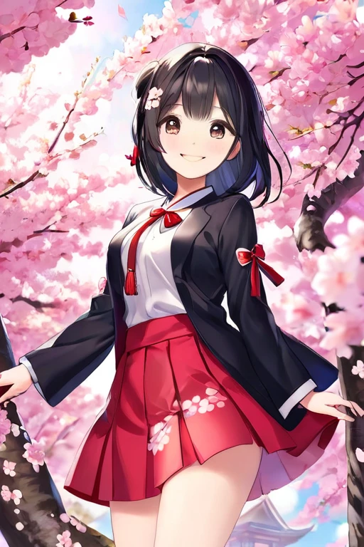 Black Hair、Two Side Up、semi-long、smile、beauty、Less exposed skin、cherry blossoms、Cute clothes、