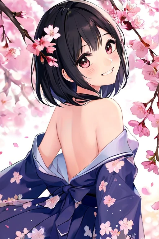 Black Hair、Two Side Up、semi-long、smile、beauty、Less exposed skin、cherry blossoms、Cute clothes、