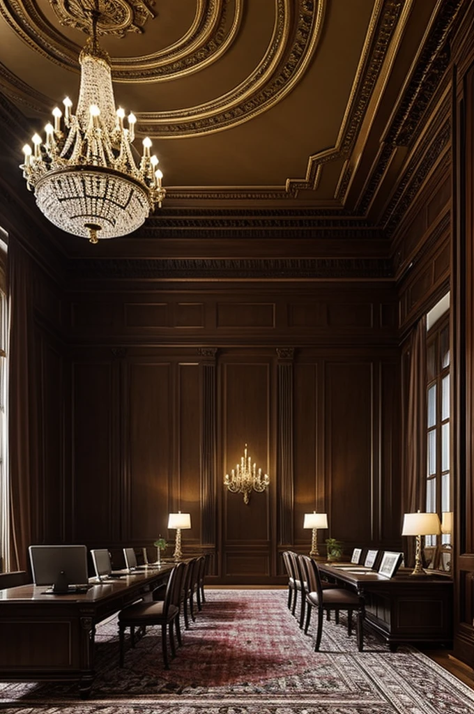 Luxurious huge dark study room of mansion