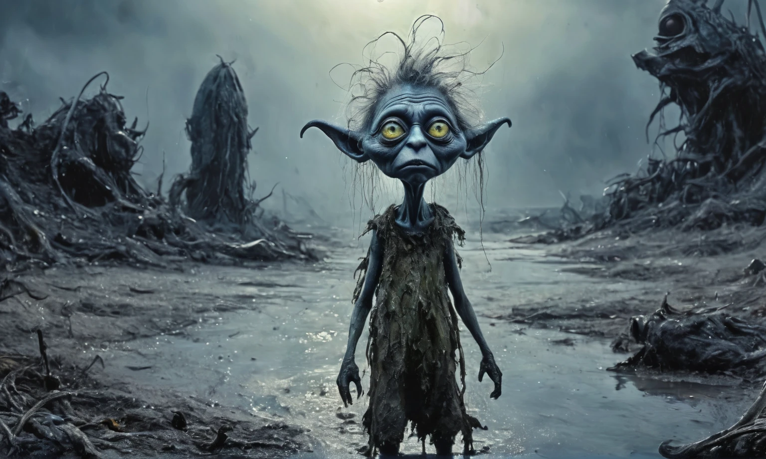 pretty face,eyebrow up,full body length shot,obsidian elf,full body length shot,very beggar niobium Manganite The Alien Entity, babychild, wants eat,full body shot of full body shot of psychedelic style ,The iris looks weird, attractive, The stars in space is reflected in the pupil, goose down eyelashes, long wavy luminescent hair, baggy clothes,  the Lord of the Rings, ,Extremely detailed,High contrast,Masterpiece,Realism,Ultra Detailed, intricate details,realistic humid leather, cinematic style,irina yermolova,high contrast,hdr,extremely detailed, [deep night landscape],masterpiece,intricate details,faded,eyes extremely detailed,Silverclaw,view from height,full-body-shot,High contrast,Masterpiece,Realistic,Ultra Detailed,intricate details,realistic humid skin,extremly intricate,realism,photorealism, cinematic style,irina yermolova,HDR,((Wangechi Quality)),extremely detailed,masterpiece,intricate details,faded,eyes extremely detailed, high detailed eyes,16k resolution,RAW, Nikon Z9,authentic,full body length,Labradorite babygirl,native italian troll ,pretty face,eyebrow up,full body shot,ominous landscape,glate gray atmosphere,by art Simon Stalenhag,Nicola Samori,(((Wangechi Mutu))),prime colors,urban,extremely detailed,masterpiece,intricate details,faded,eyes extremely detailed, high detailed eyes,4k resolution,RAW, Nikon Z9,scary town,stalker,goblin,Dubai of United Arab Emirates,Mestichino,Light particles,marble leather ,ink photography ,Mestichino,Light particles,chaos