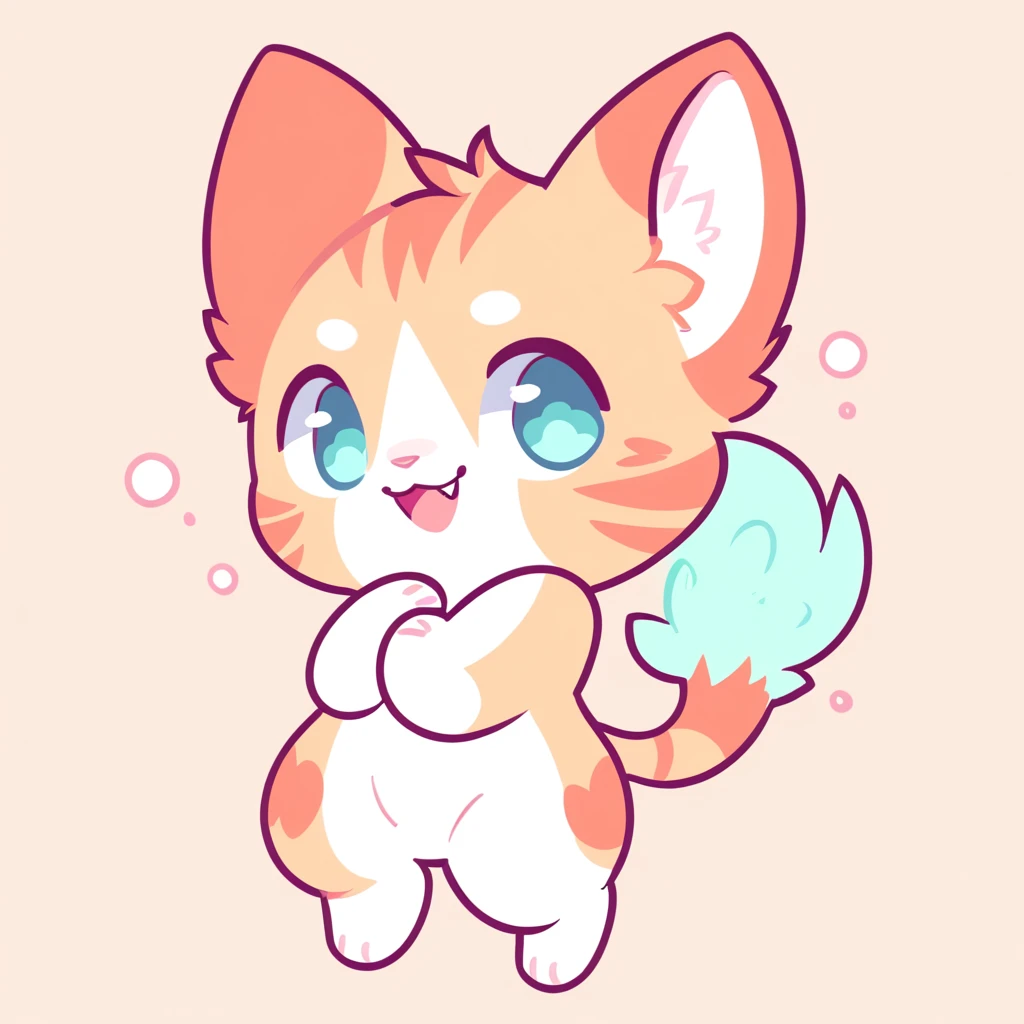 tabby cat moon chibi  in flat color art style
