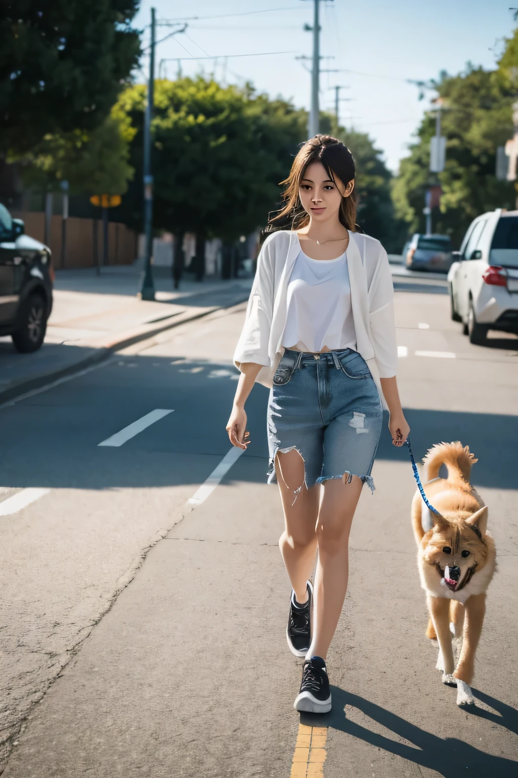 Girl walking with her dog Make a walking video