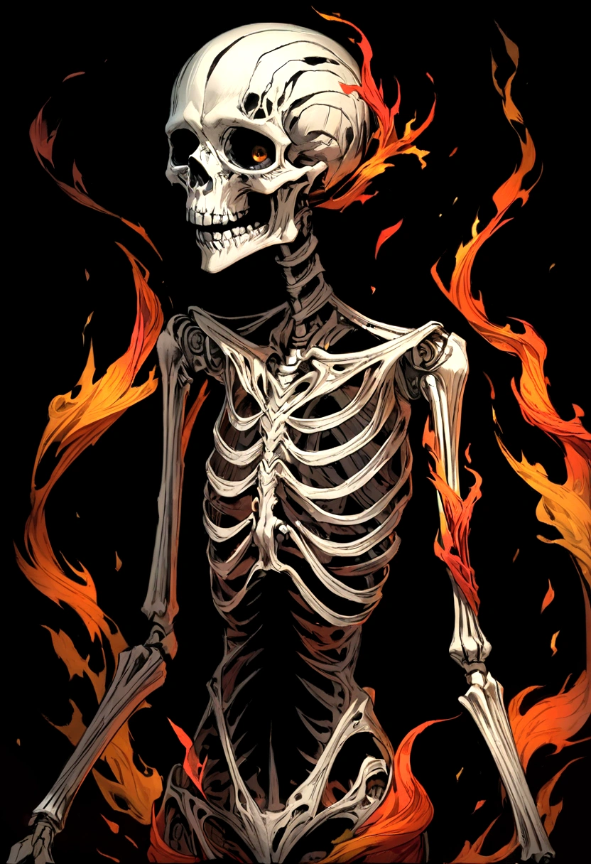A horror skelton body in dark background with fire 8k picture