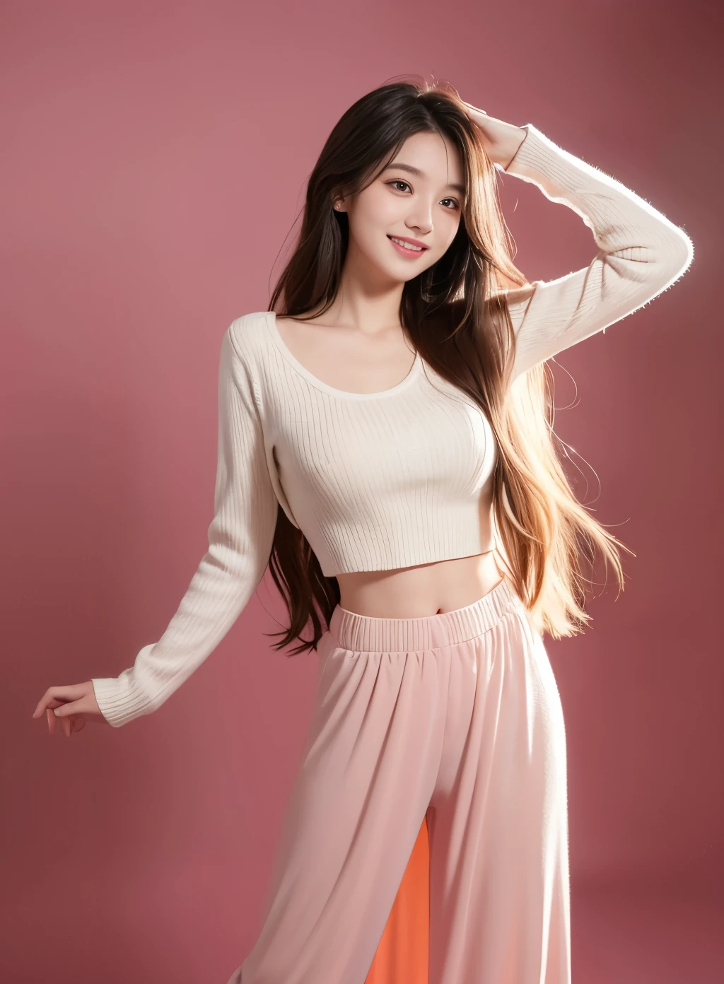 Excellent,girl,Laugh heartily,Long hair,Focus,girl,Interior lighting,Simple background,Solid color background,Exposed outfit,beat