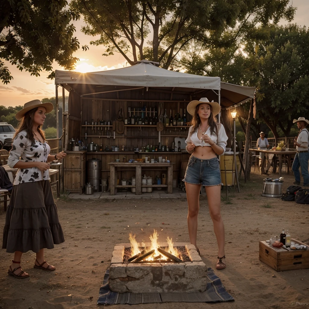 un film western, un barbecue, Feu, Danse en ligne, musique live, Promenades en foin, cow-boy, Musique country, rodéo, décor rustique, Jeux de plein air, Grange , grillage, Chansons sur le feu de camp, Retraite dans un ranch, magnifique brune, corps parfait, posant, tenue de cow-girl, fond de coucher de soleil, Canon1DX